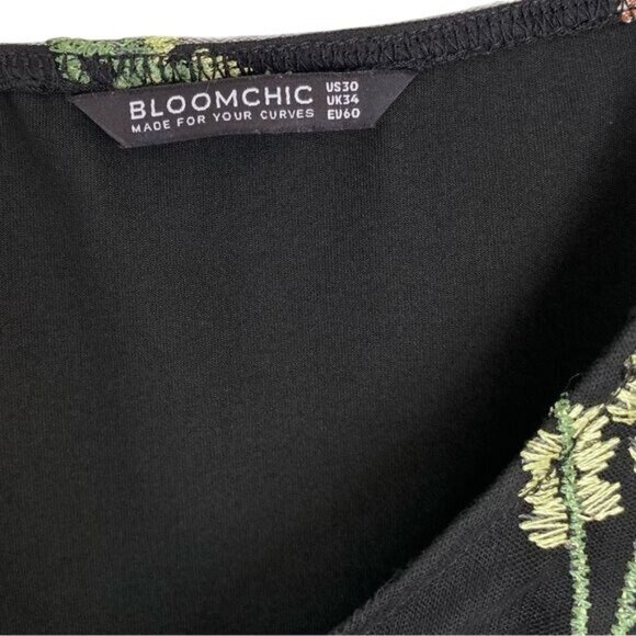 Bloomchic Black Floral Embroidered Mesh Blouse Plus Size5XL VNeck Short Sleeves - Picture 5 of 5